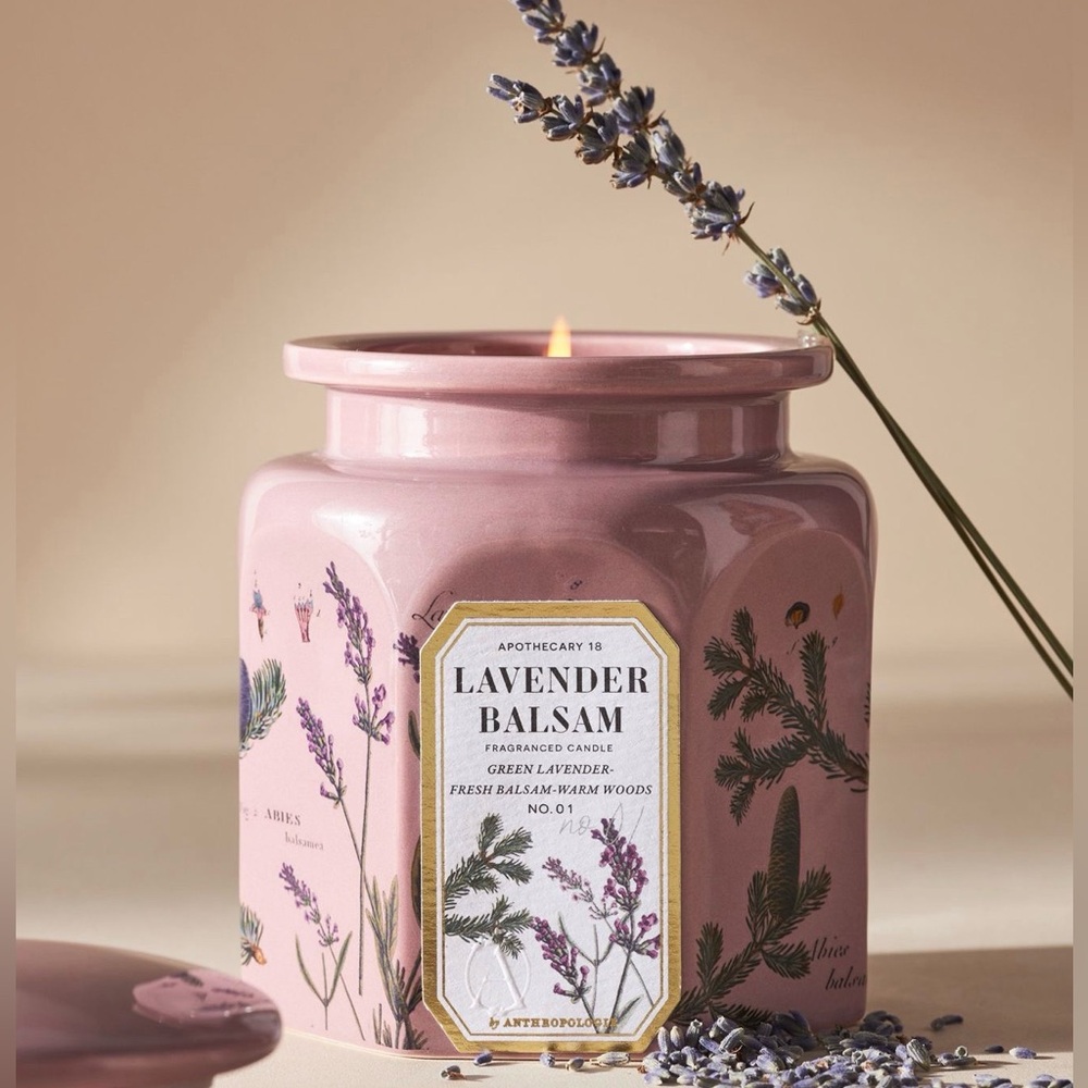 NEW NWT Anthropologie Apothecary 18 Fresh Lavander Balsam Ceramic Jar Candle